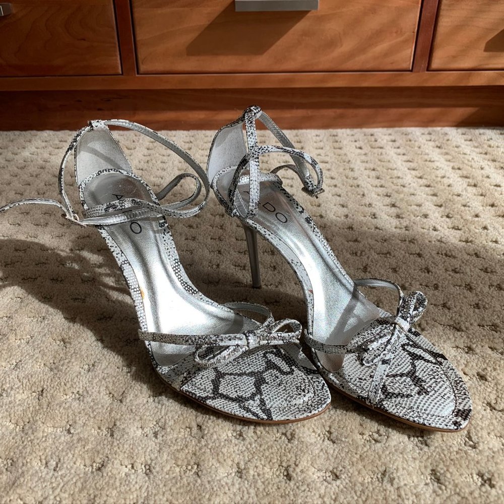 Aldo Snakeskin Print Ankle Strap Heels